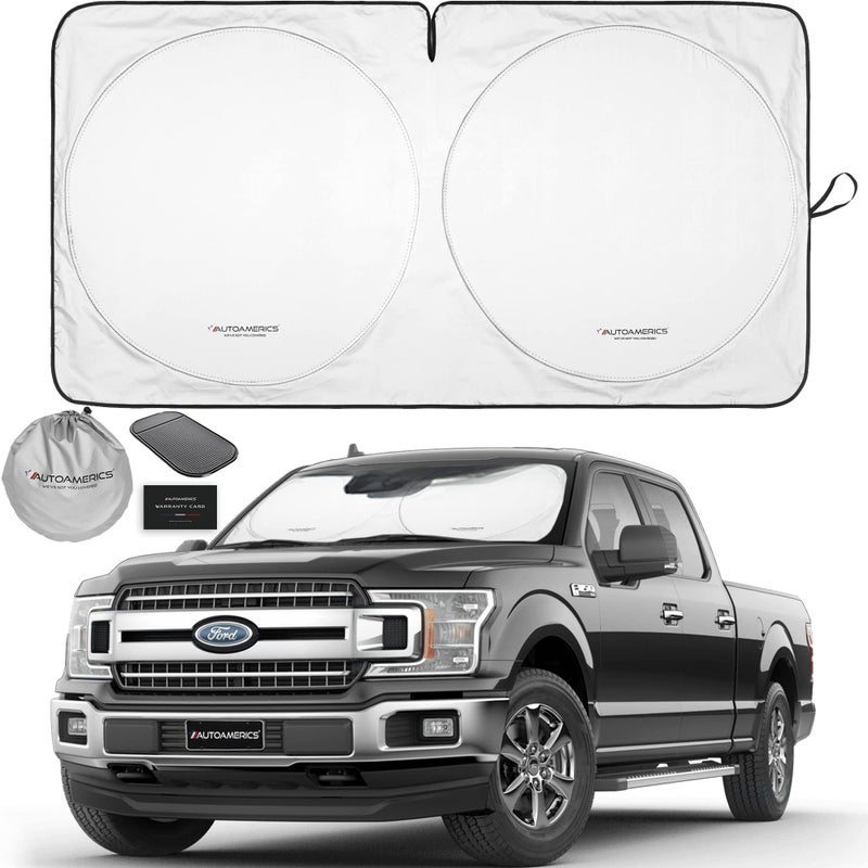Autoamerics 1-Piece Windshield Sun Shade Standard Silver Foldable Car Front Window Sunshade for Most Cars SUV Truck Heat Blocker Visor Protector Blocks Max UV Rays and Keeps Your Vehicle Cool X-Large - Image 1